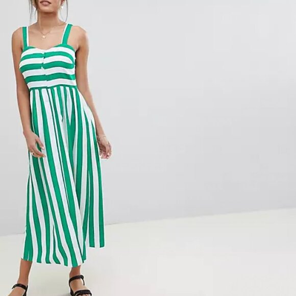 New ASOS DESIGN US 0 UK 4 Green White Linen Blend Button Through Maxi Dress - Picture 3 of 9